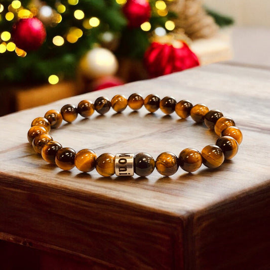 Personalized Tiger Eye Bracelet for Men: Engraved Name, Stainless Steel Beads