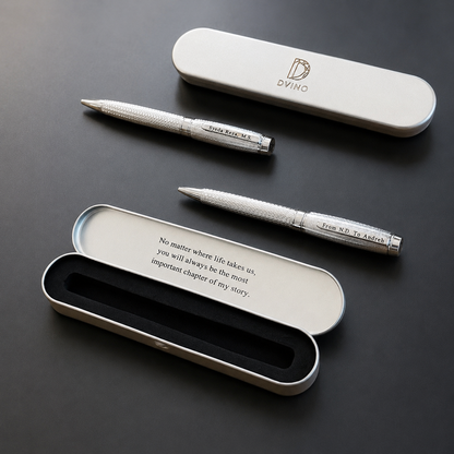 Personalized Silver Twist Pen – Engraved Gift, Chrome Barrel, Dvino Pen Box