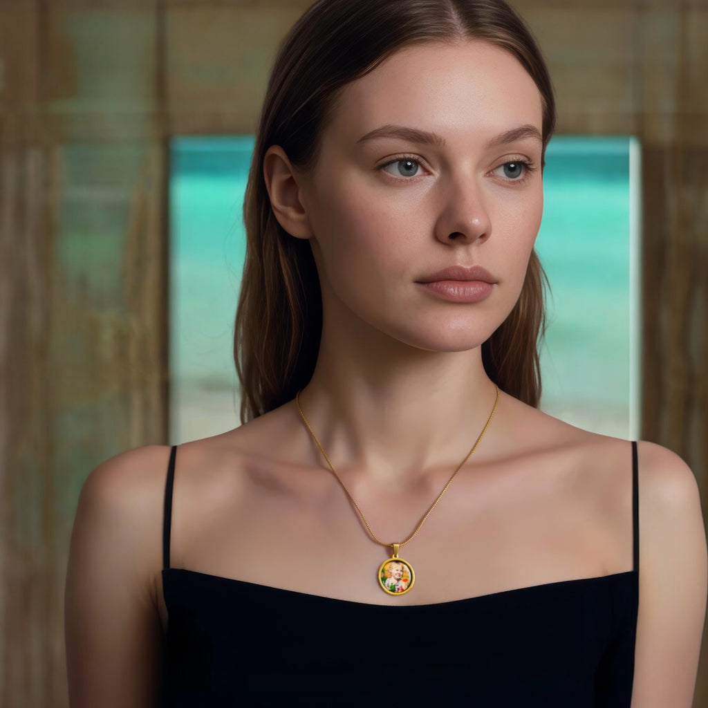 Gold plated photo Necklace and Any Message on back side