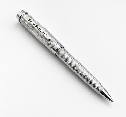 Personalized Silver Twist Pen – Engraved Gift, Chrome Barrel, Dvino Pen Box