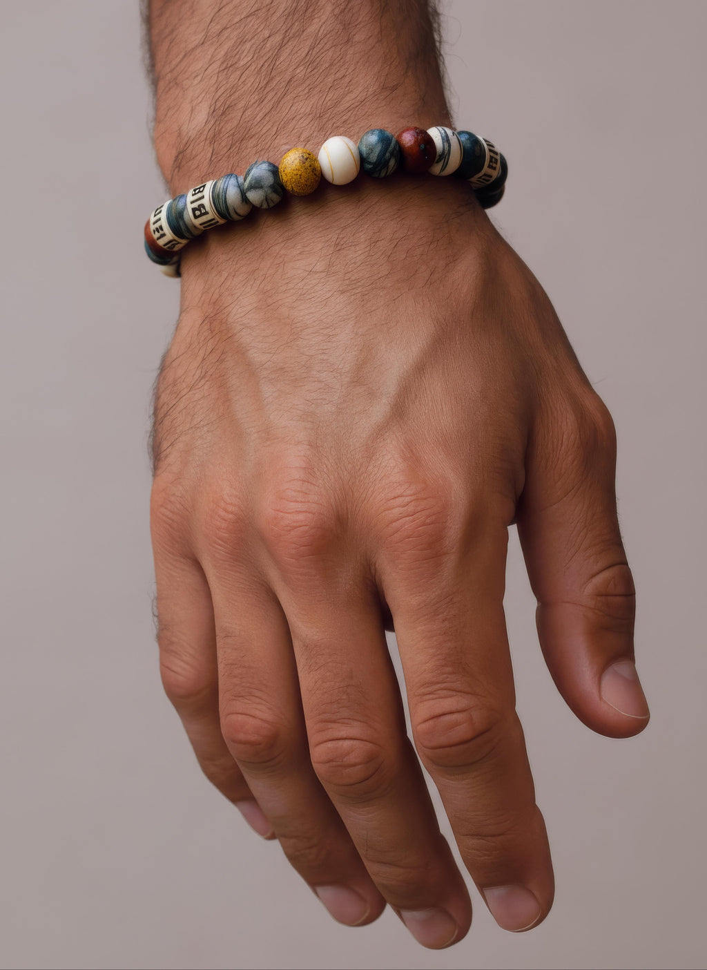 Personalized Men's Jasper Stone Bracelet: Engraved Name Beads