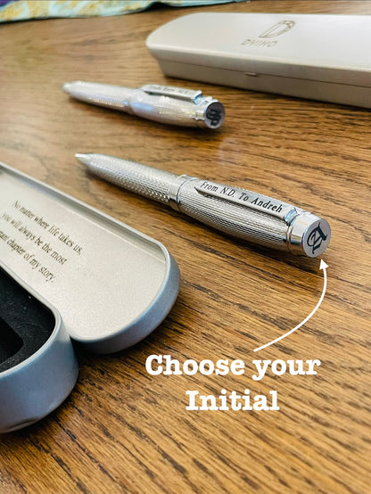 Personalized Silver Twist Pen – Engraved Gift, Chrome Barrel, Dvino Pen Box