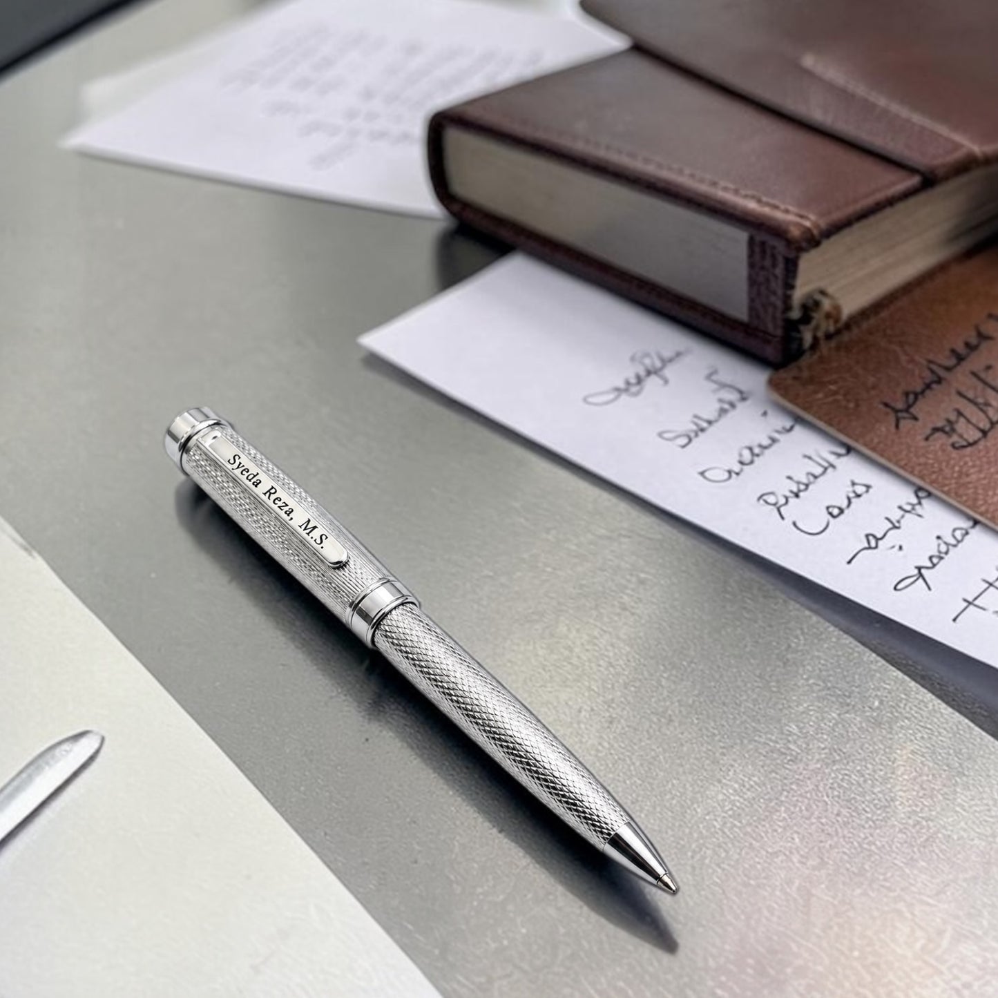 Personalized Silver Twist Pen – Engraved Gift, Chrome Barrel, Dvino Pen Box