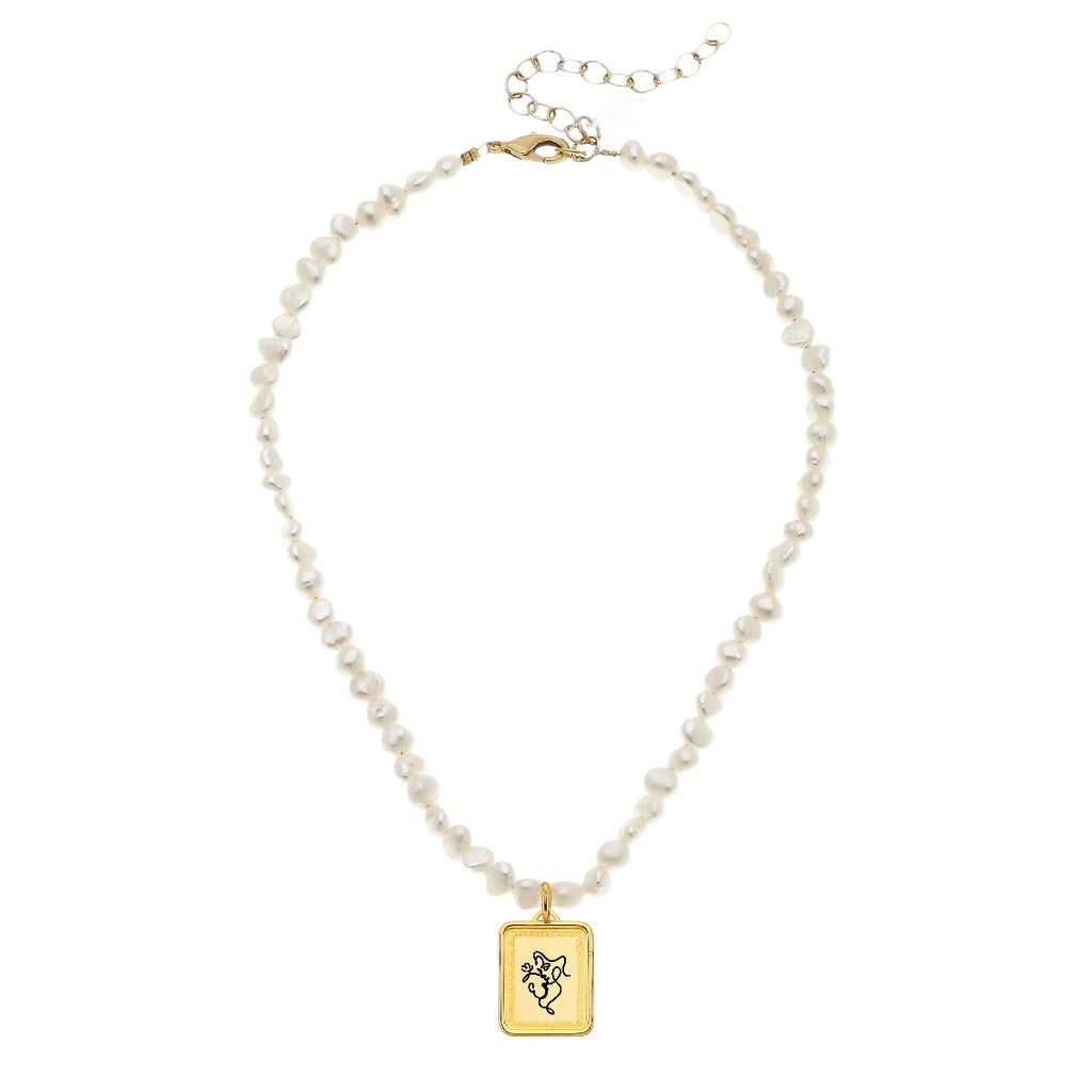 White Pearl Line Art Necklace