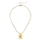 White Pearl Line Art Necklace