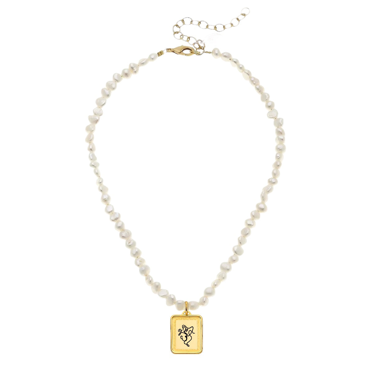 White Pearl Line Art Necklace