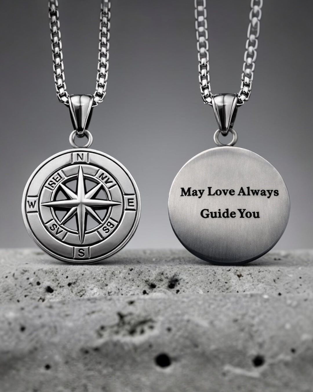 Engraved Compass Pendant Necklace for Men in Stainless steel