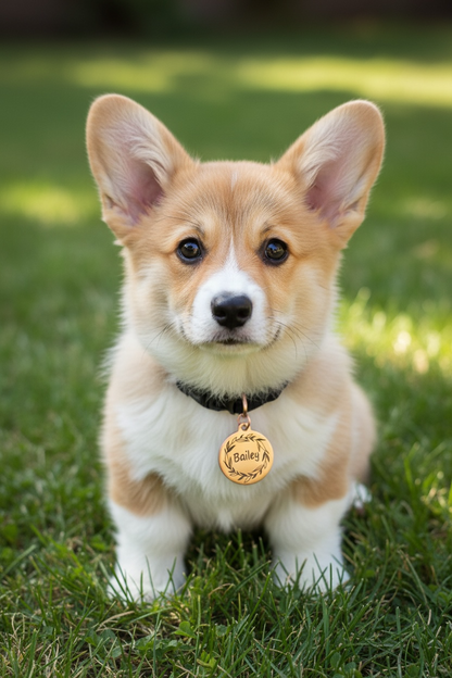 Rose Gold Pet ID Tag: Engraved Stainless Steel Flower Design