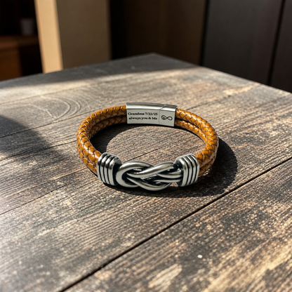 Personalized Leather Infinity Knot Bracelet – Custom Hidden Engraved Message