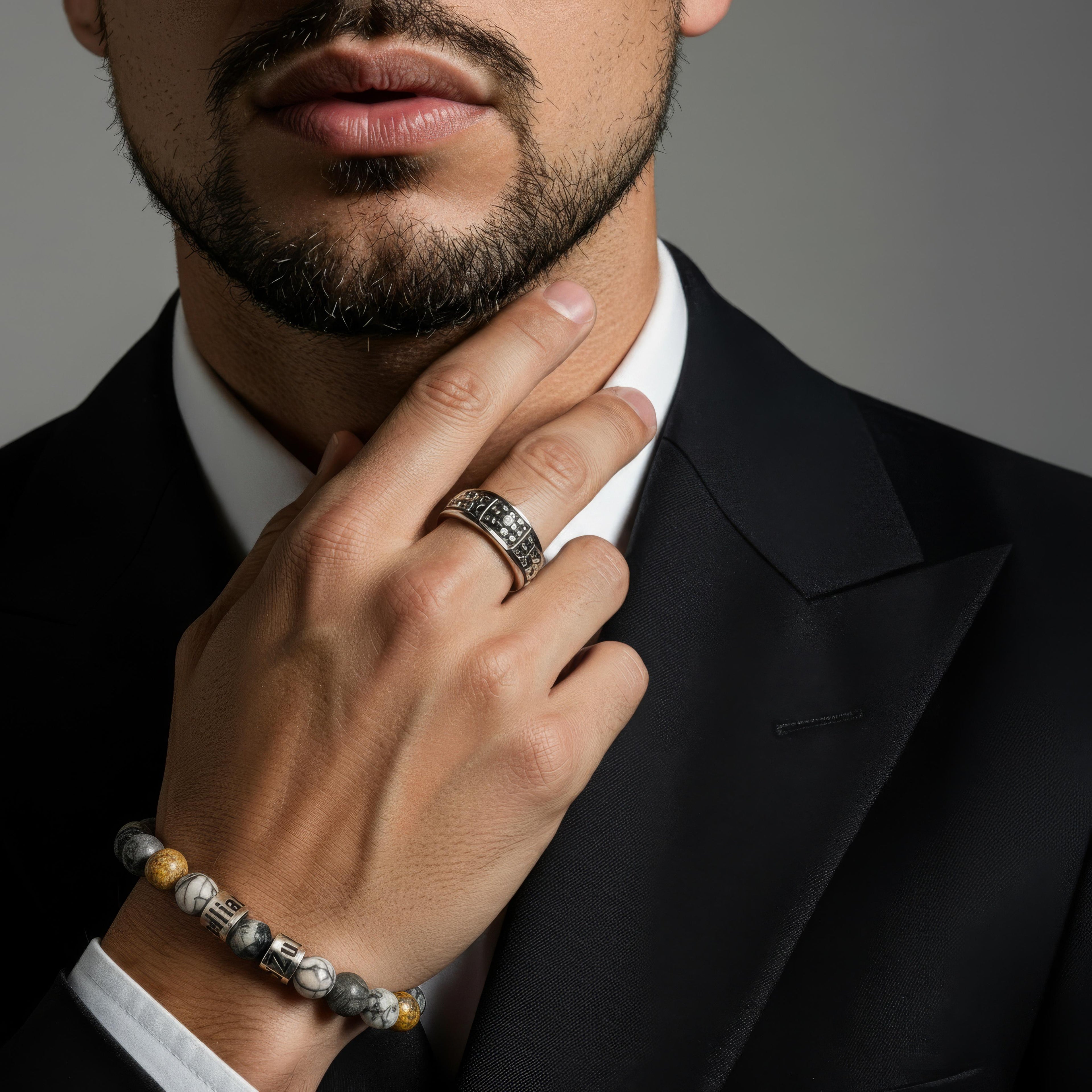 Personalized Men's Jasper Stone Bracelet: Engraved Name Beads