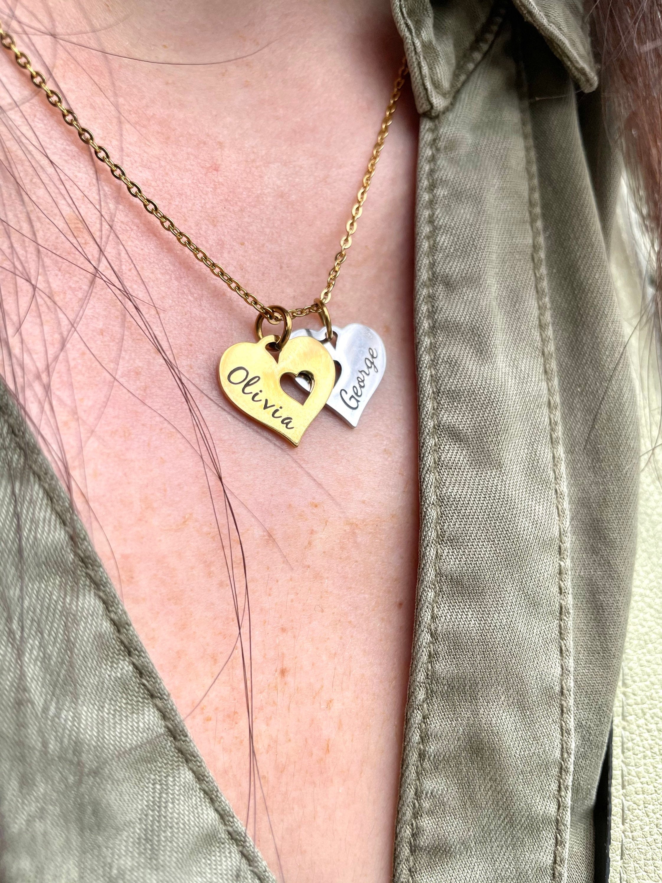Personalized Heart Charm Necklace: Family Names, Birthday Gift