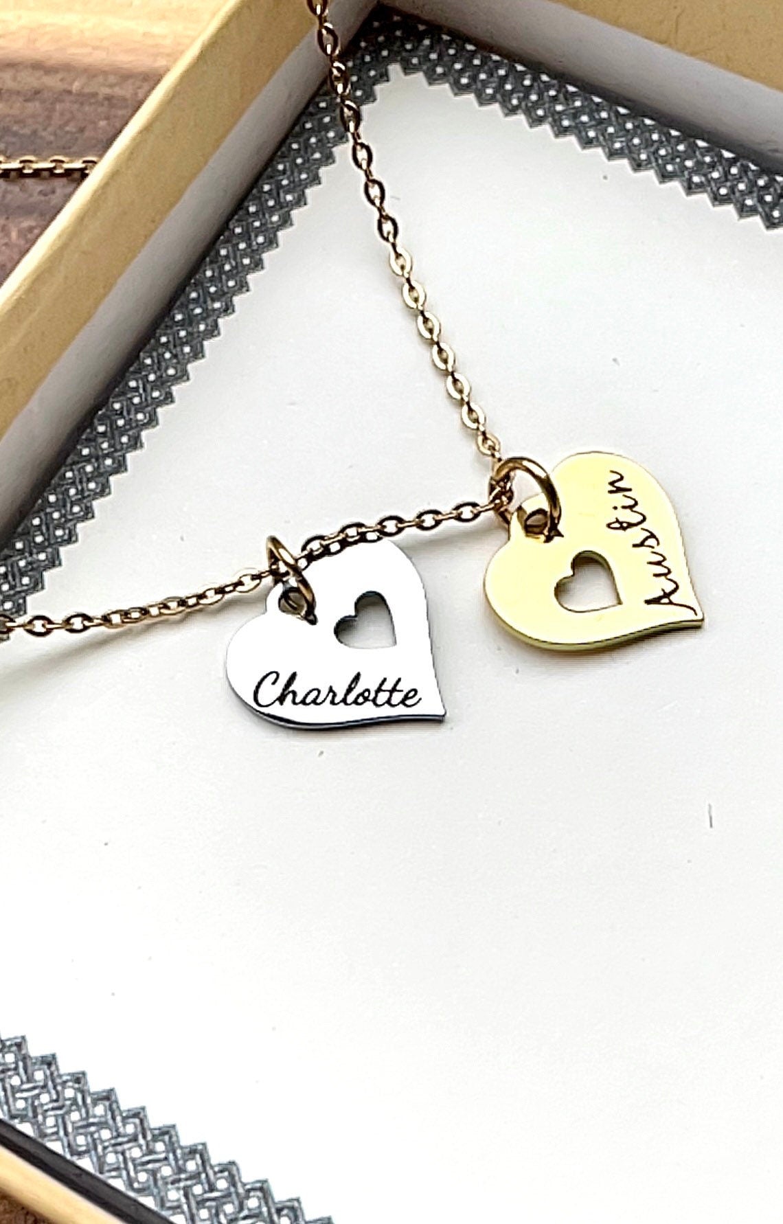 Personalized Heart Charm Necklace: Family Names, Birthday Gift