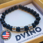 Personalized Men's Onyx Bracelet: Engraved Name Beads, Handmade