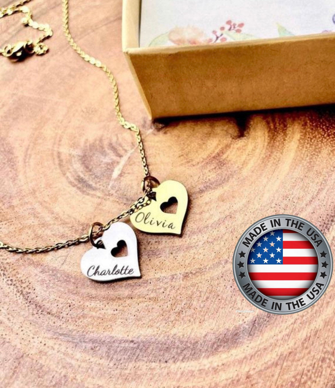 Personalized Heart Charm Necklace: Family Names, Birthday Gift