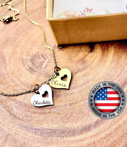 Personalized Heart Charm Necklace: Family Names, Birthday Gift