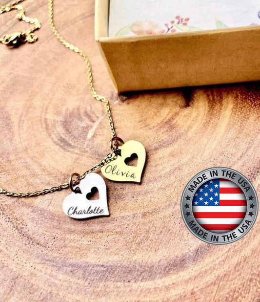 Personalized Heart Charm Necklace: Family Names, Birthday Gift