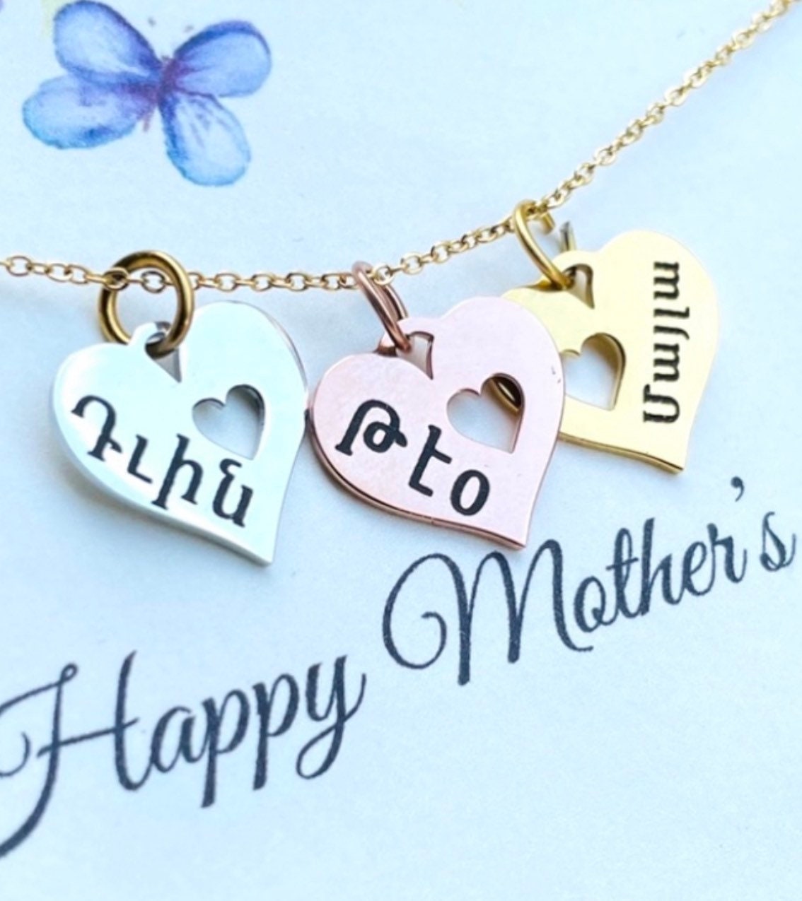 Personalized Heart Charm Necklace: Family Names, Birthday Gift
