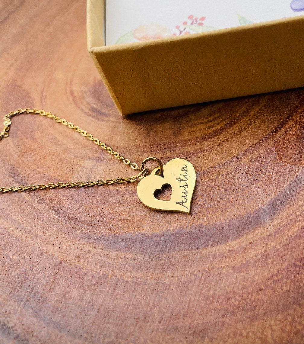 Personalized Heart Charm Necklace: Family Names, Birthday Gift
