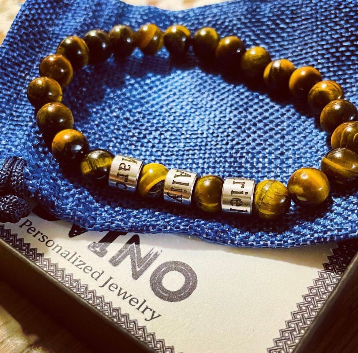 Personalized Men's Onyx Bracelet: Engraved Name Beads, Handmade