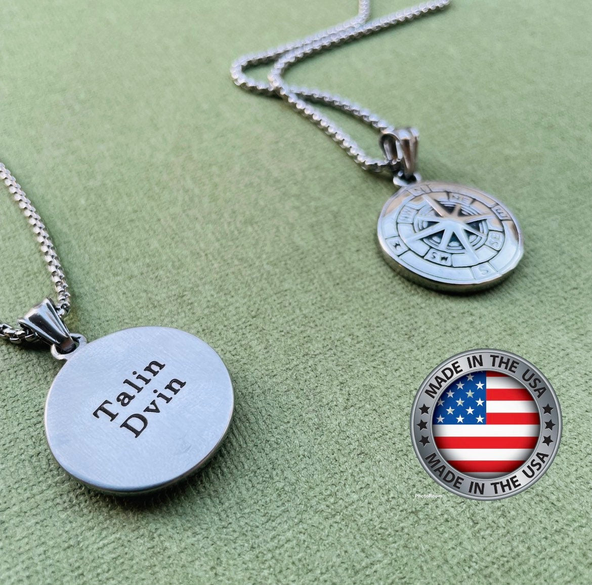 Engraved Compass Pendant Necklace for Men in Stainless steel