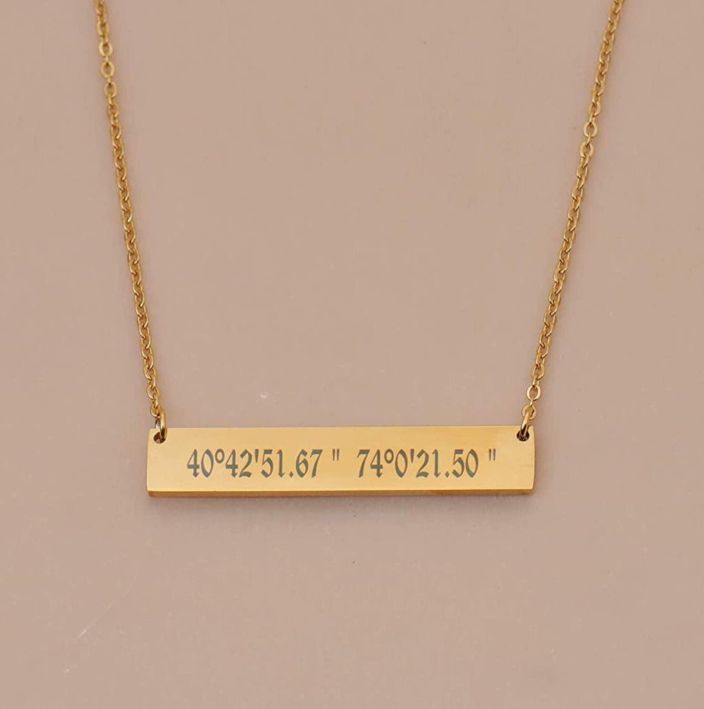 Personalized Gold Plated Bar Necklace: Custom Name Pendant, Made in USA