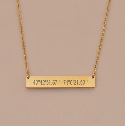Personalized Gold Plated Bar Necklace: Custom Name Pendant, Made in USA