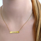 Personalized Gold Plated Bar Necklace: Custom Name Pendant, Made in USA