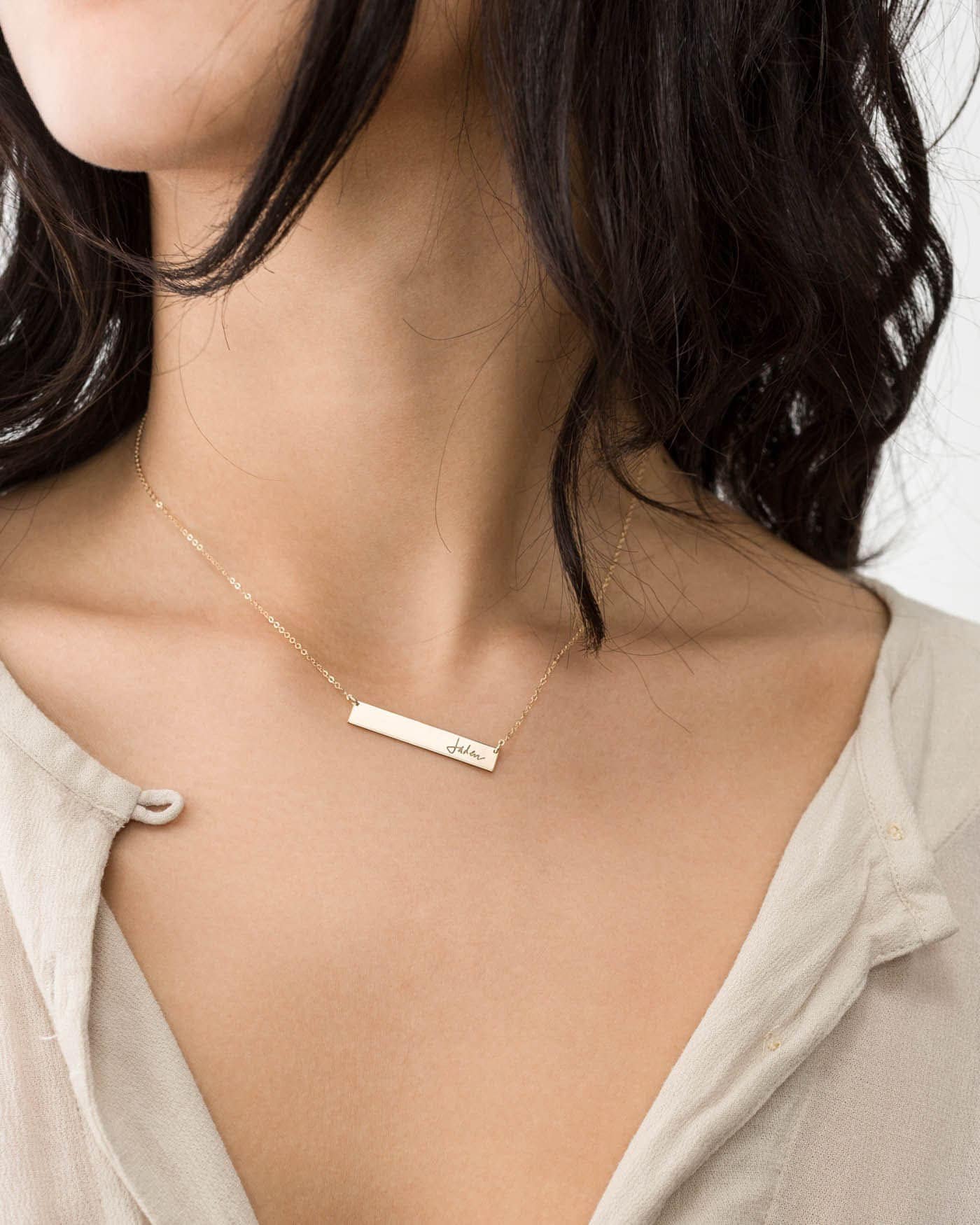 Personalized Gold Plated Bar Necklace: Custom Name Pendant, Made in USA