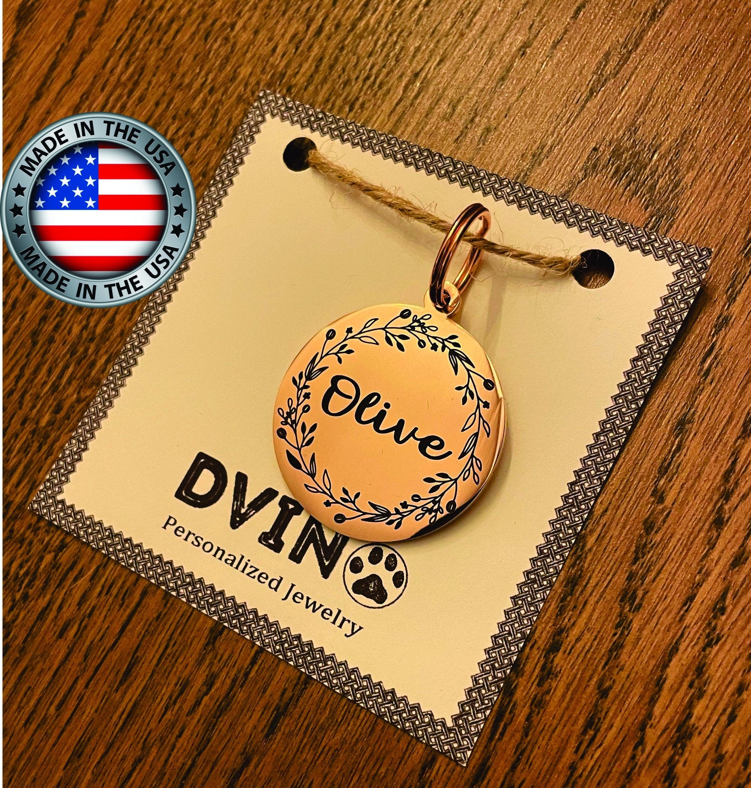 Rose Gold Pet ID Tag: Engraved Stainless Steel Flower Design