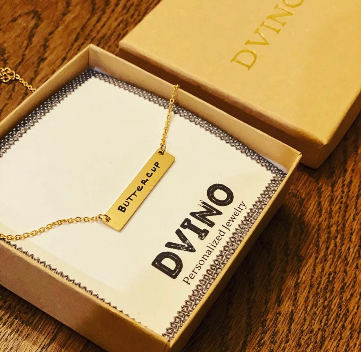 Personalized Gold Plated Bar Necklace: Custom Name Pendant, Made in USA