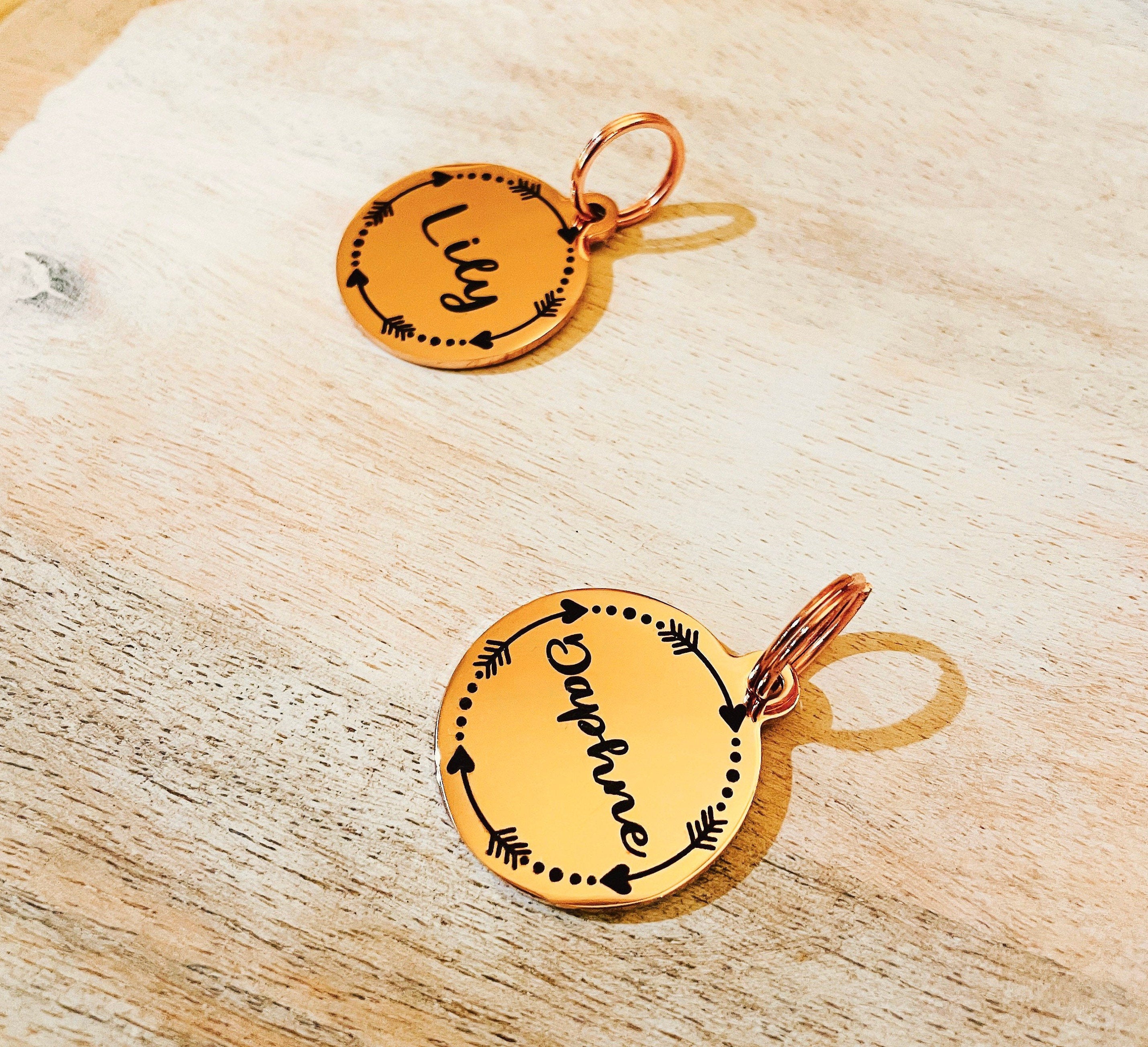 Rose Gold Pet ID Tag: Engraved Stainless Steel Flower Design