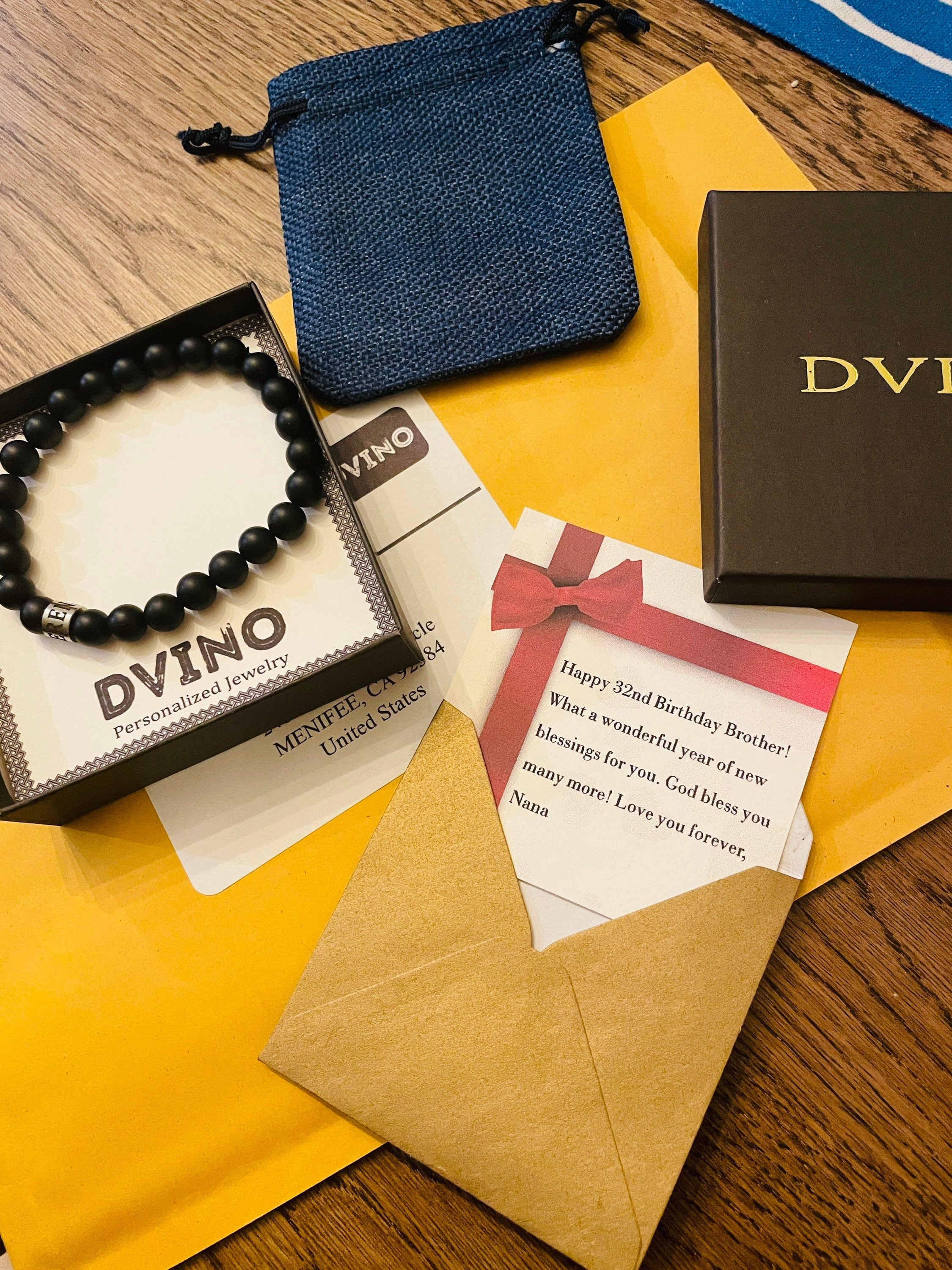 Personalized Men's Onyx Bracelet: Engraved Name Beads, Handmade
