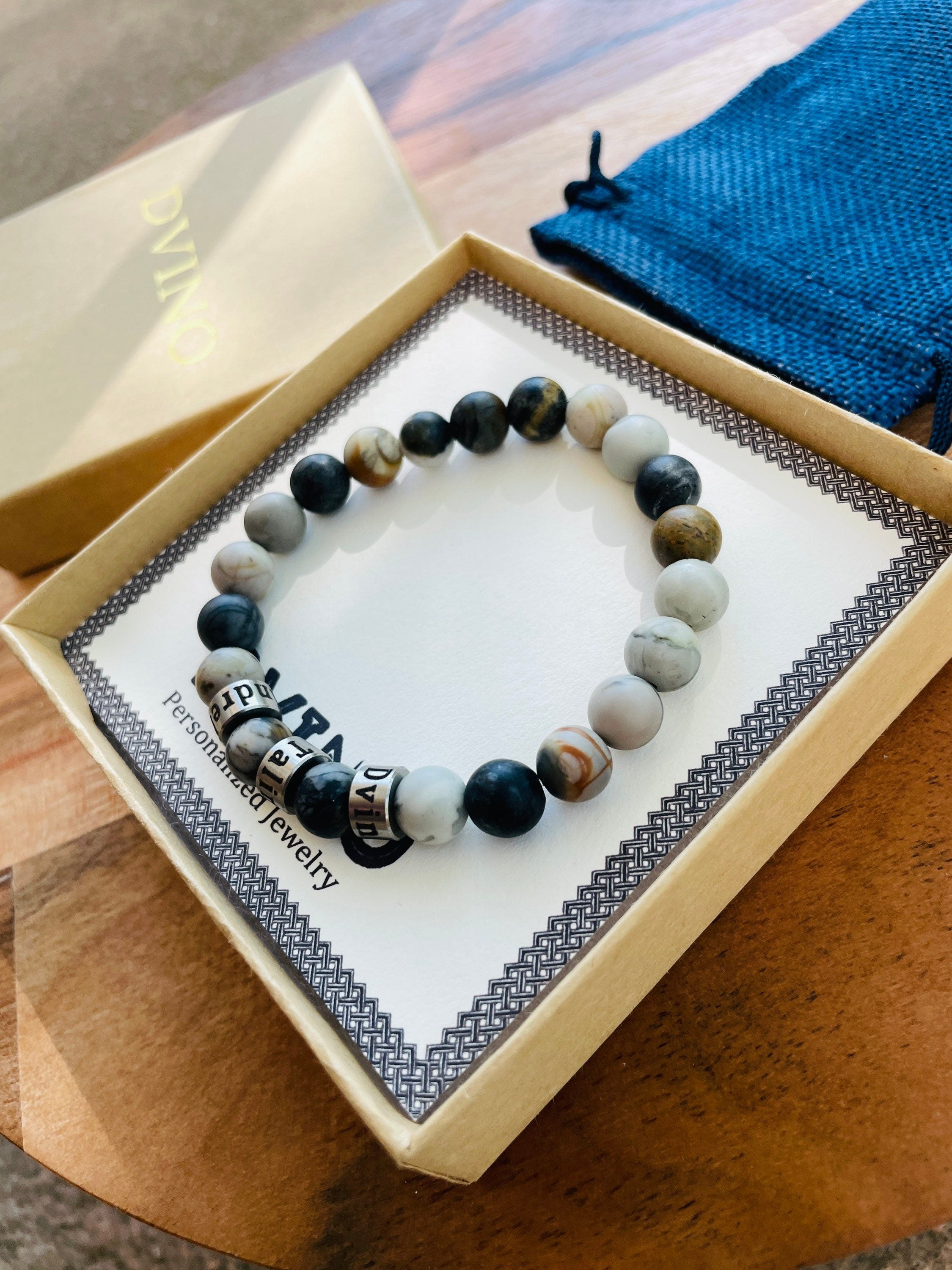 Personalized Name Bead Bracelet: 8mm Natural Stone, Handmade