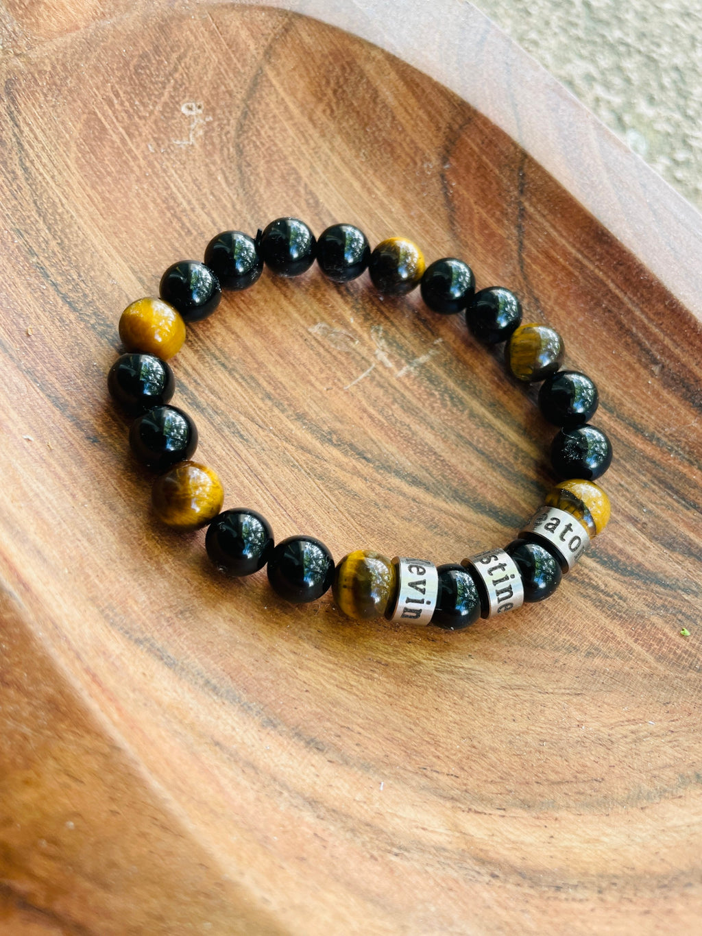 Personalized Name Bead Bracelet: 8mm Natural Stone, Handmade