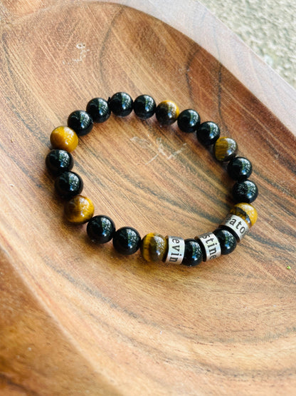 Personalized Name Bead Bracelet: 8mm Natural Stone, Handmade