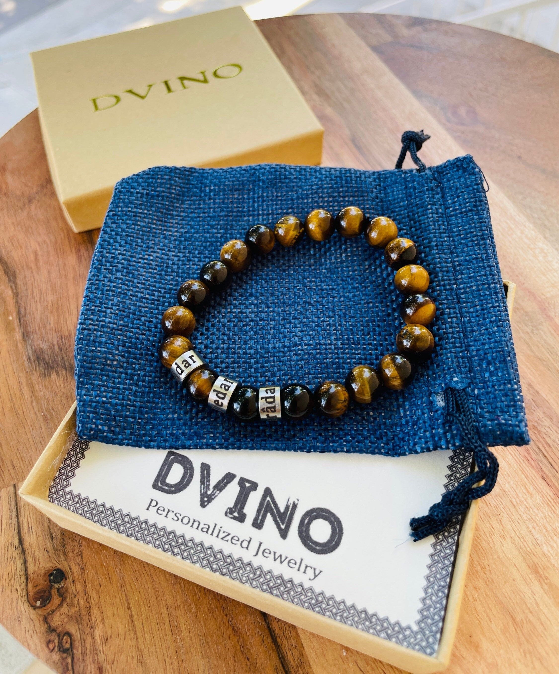 Personalized Name Bead Bracelet: 8mm Natural Stone, Handmade