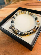 Personalized Men's Jasper Stone Bracelet: Engraved Name Beads