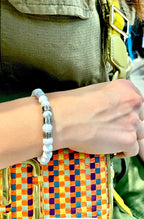Personalized Name Bracelet: Silver Plated Stainless Steel, Natural Beads