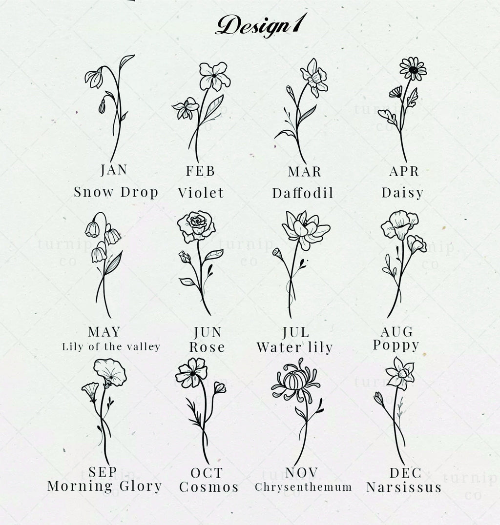 18K Gold Plated Birth Month Flower Bracelet: Personalized Engraved Gift