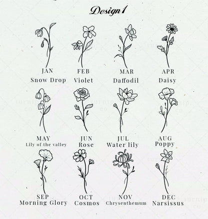18K Gold Plated Birth Month Flower& Back Side  Name  .Best gift For Flower girl , Birthday, Mother's day, Valentines day ,Anniversary..