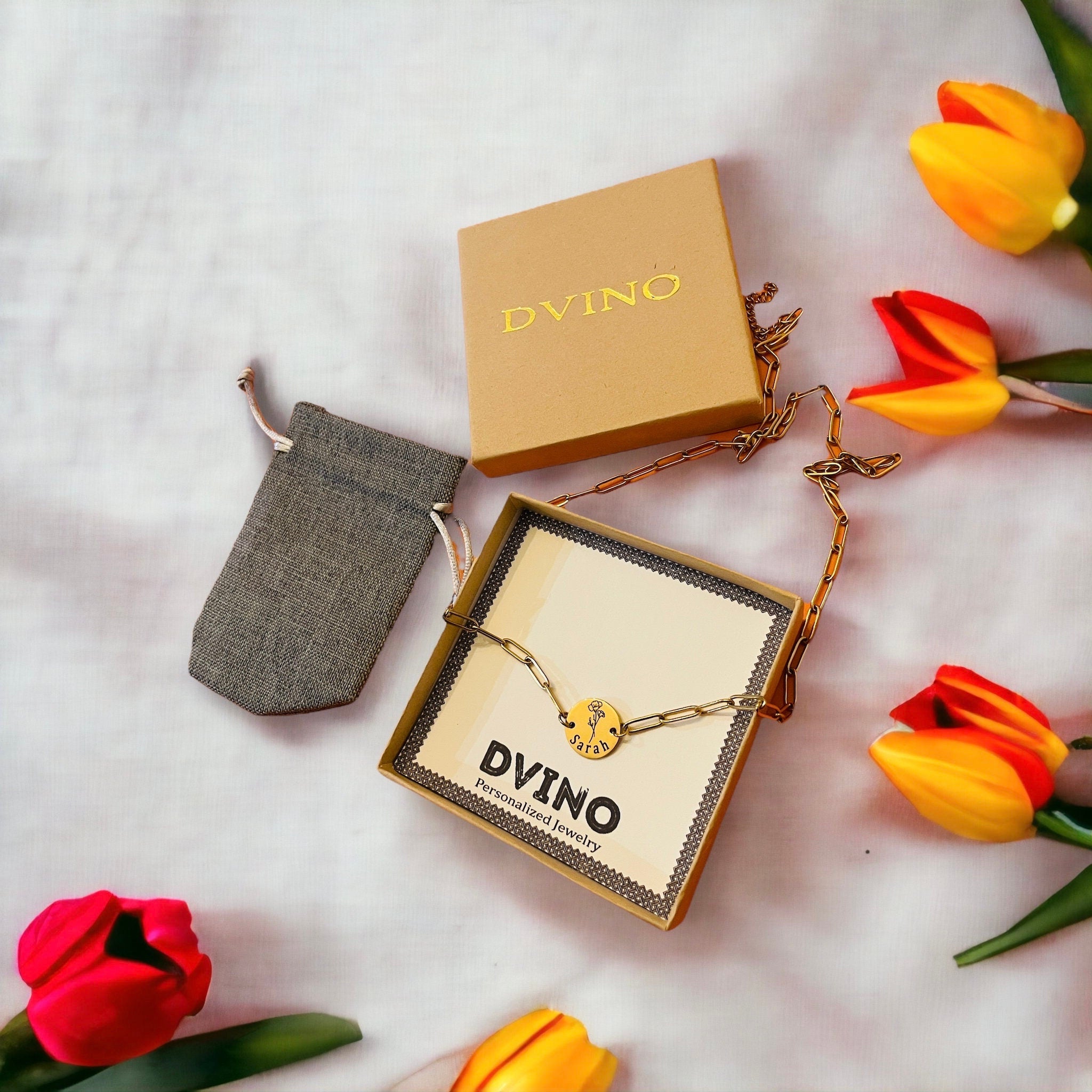 18K Gold Plated Birth Flower Necklace: Personalized Birthday Gift