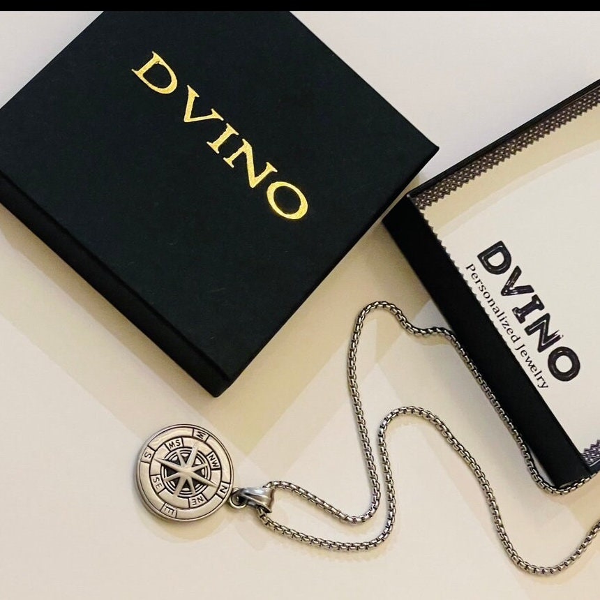 Engraved Compass Pendant Necklace for Men in Stainless steel