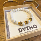 Personalized Gold Plated Name Bracelet: White Stone Bead, Handmade