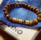 Personalized Tiger Eye Bracelet for Men: Engraved Name, Stainless Steel Beads