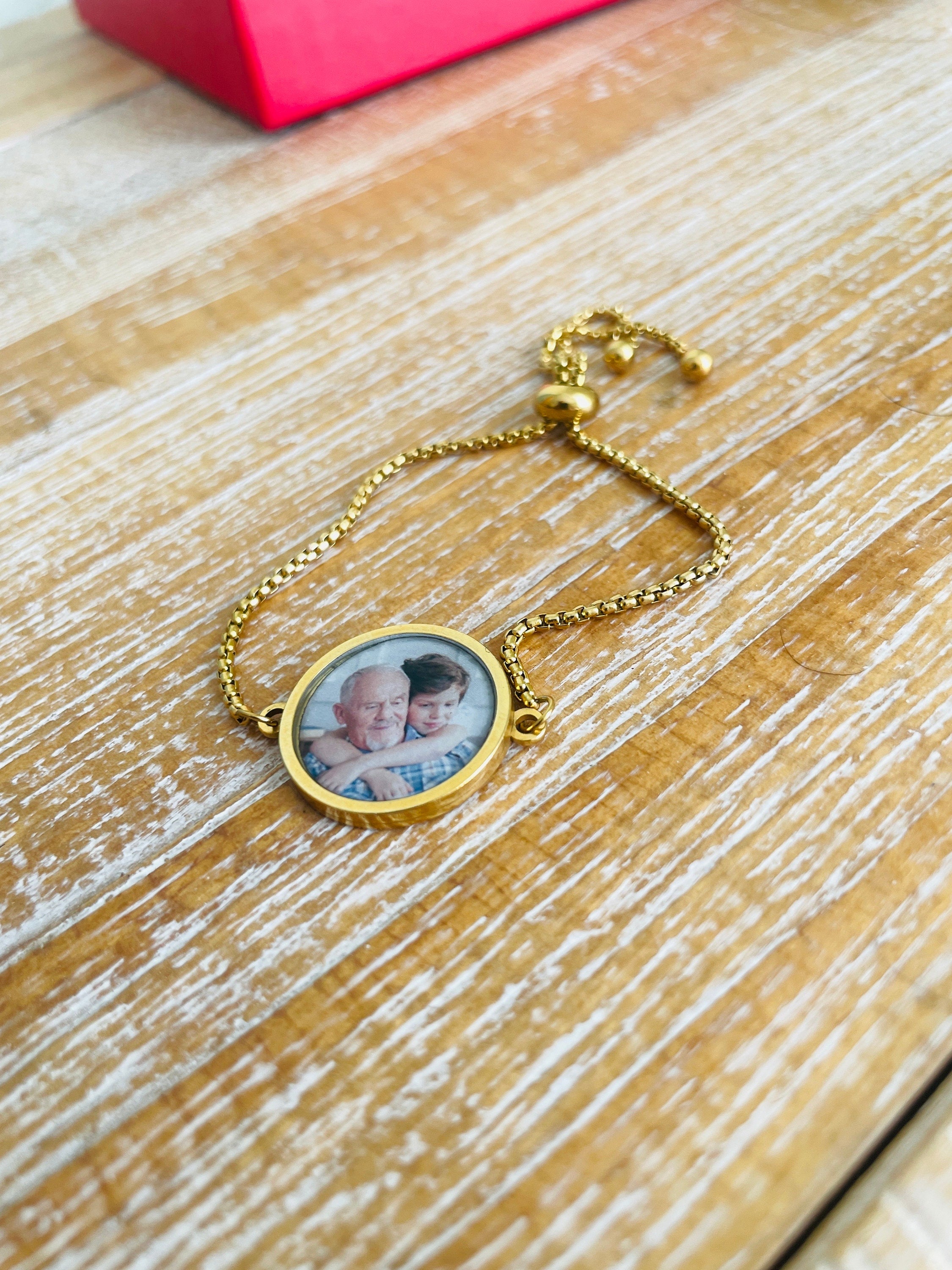 Gold plated photo Bracelet and Any Message on back side