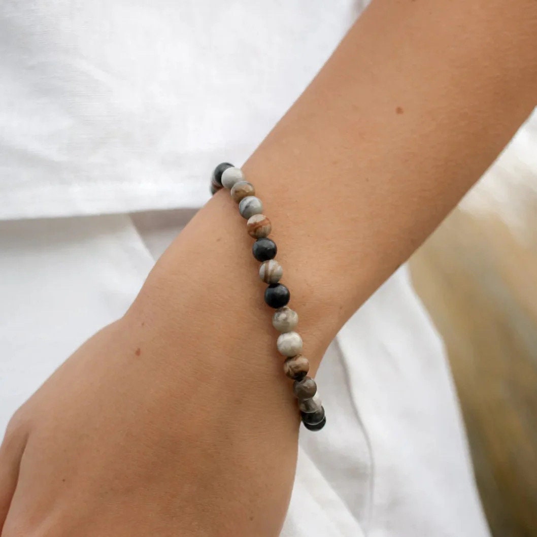 Personalized Name Bead Bracelet: 8mm Natural Stone, Handmade