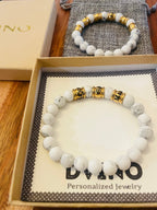 Personalized Gold Plated Name Bracelet: White Stone Bead, Handmade