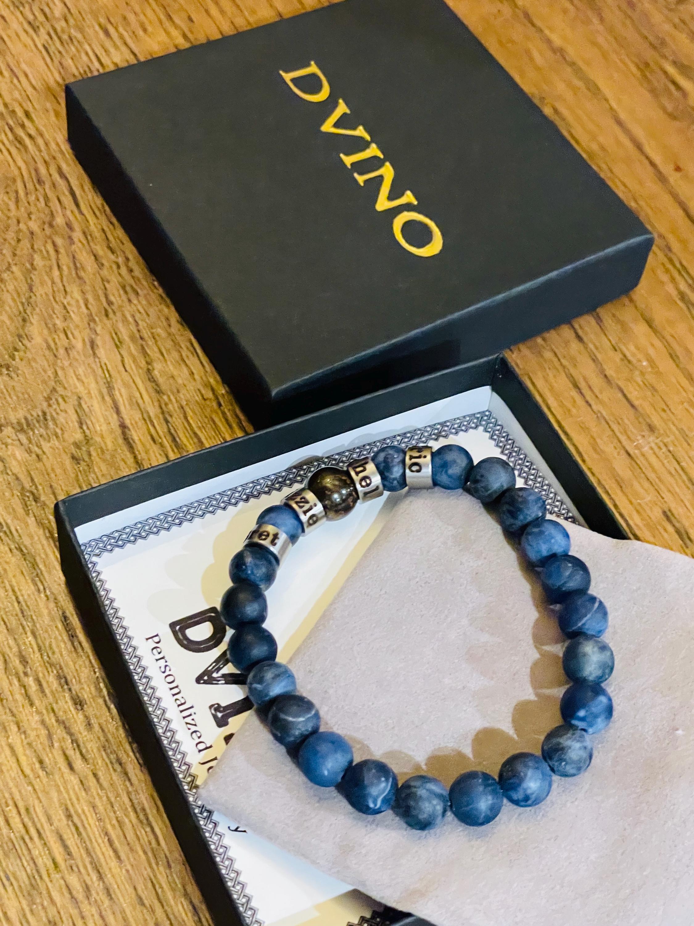 Personalized Men's Sodalite Bracelet: Engraved Name Beads, Handmade