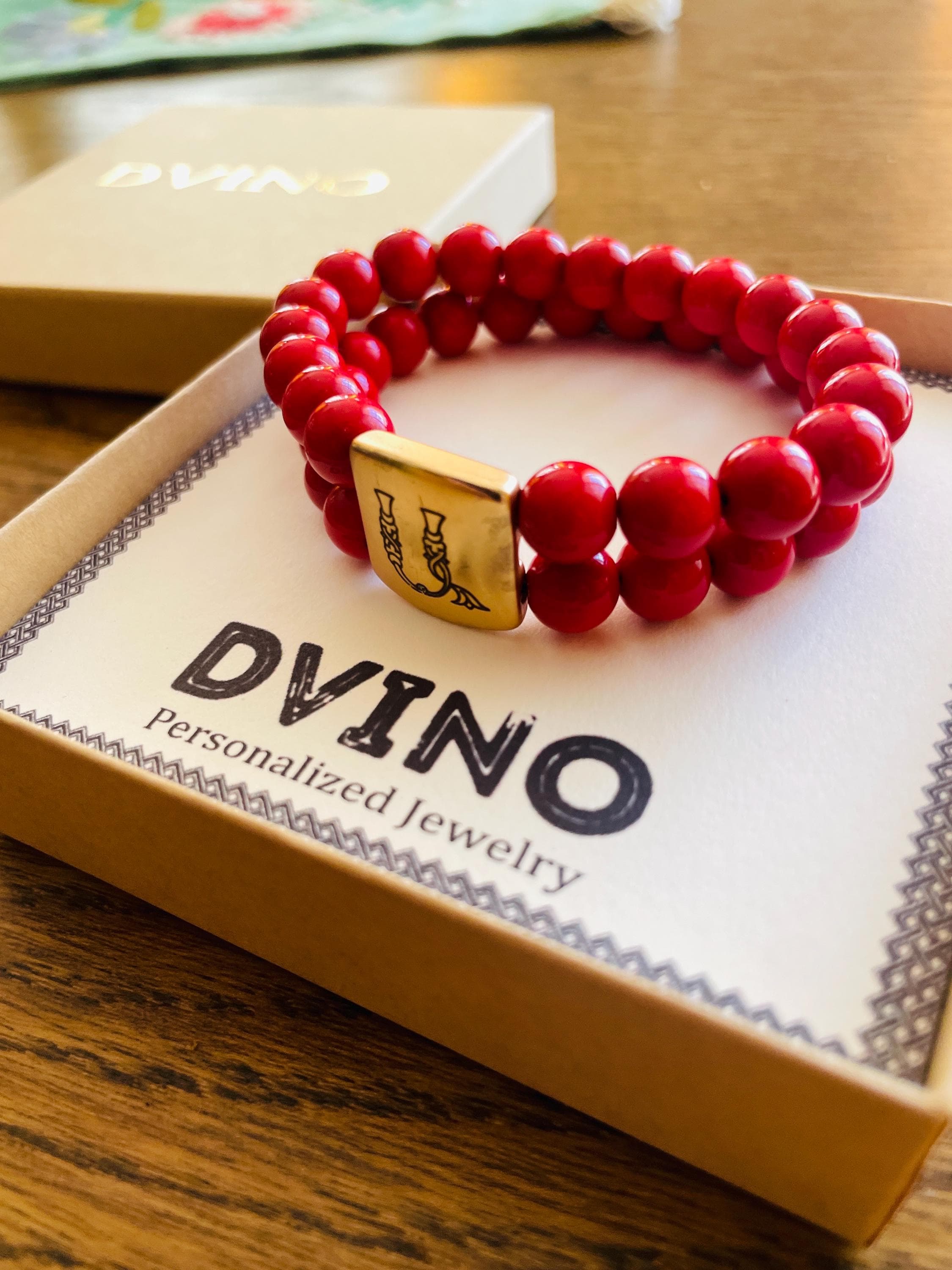 14k Gold Plated Armenian Initial Bracelet: Handmade Beaded Charm