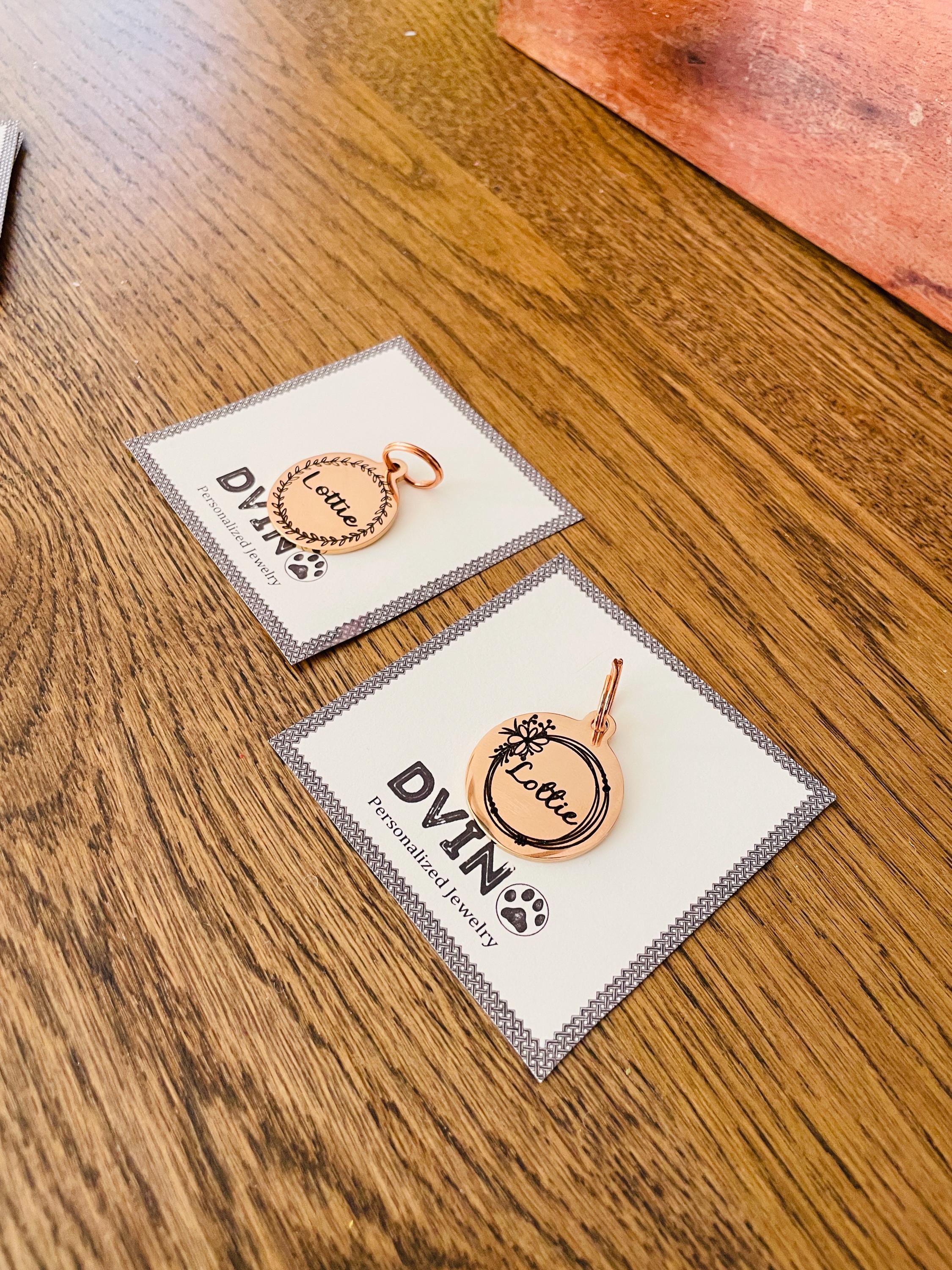 Rose Gold Pet ID Tag: Engraved Stainless Steel Flower Design